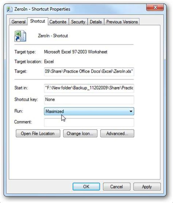 How do I get Excel to open in maximized?