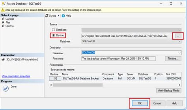 How do I restore a SQL database from a backup?