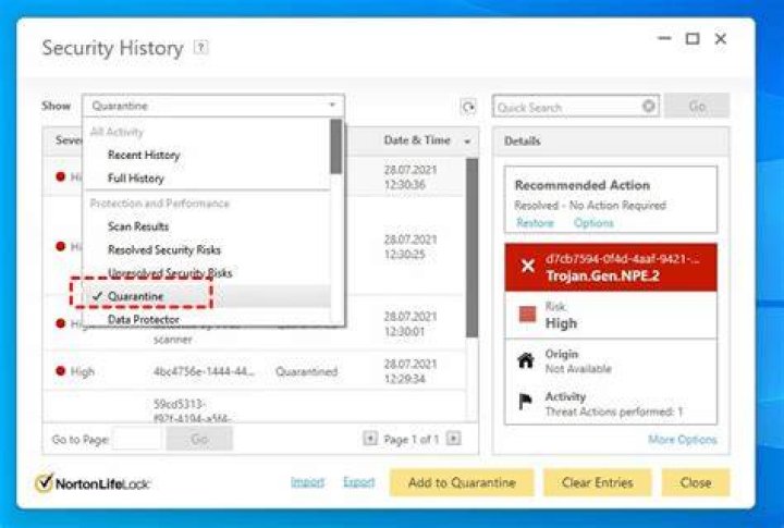 How do I stop Norton from quarantining files?