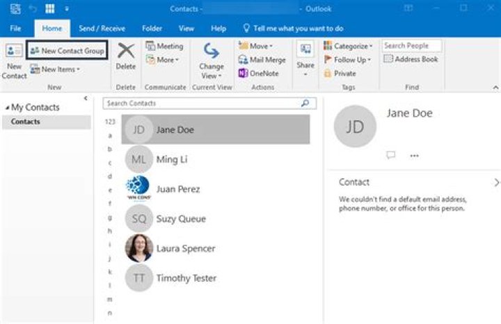 Where is my contacts list in Windows 10 Mail?